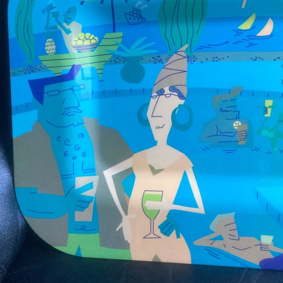 Home Turquoise Art Deco Beach Scene Heavy Duty Large Melamine Serving Platter - Picture 7 of 15